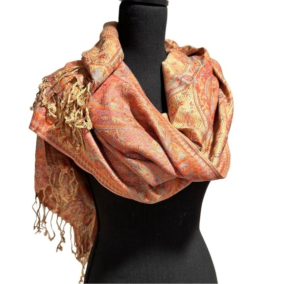 Elegant Shawl in Golden Paisley- Versatile Wrap, Stole, Scarf, Veil Soft Rayon - Picture 7 of 16